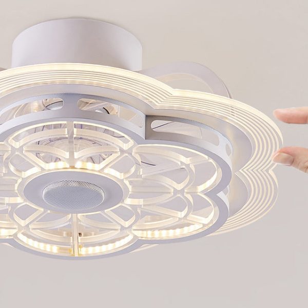 Contemporary Nordic Bluetooth Speaker Copper ABS Acrylic Round Flower Shape LED Semi-Flush Mount Ceiling Fan Light For Bedroom - Image 6