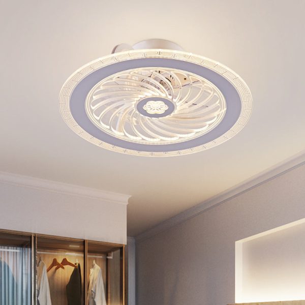 Contemporary Nordic Bluetooth Speaker Copper ABS Acrylic Round Flower Shape LED Semi-Flush Mount Ceiling Fan Light For Bedroom - Image 12