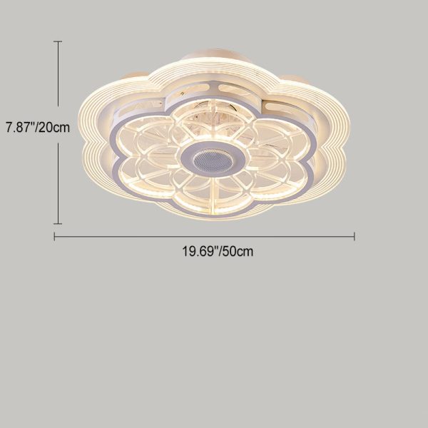 Contemporary Nordic Bluetooth Speaker Copper ABS Acrylic Round Flower Shape LED Semi-Flush Mount Ceiling Fan Light For Bedroom - Image 4