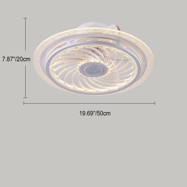 Contemporary Nordic Bluetooth Speaker Copper ABS Acrylic Round Flower Shape LED Semi-Flush Mount Ceiling Fan Light For Bedroom - Image 5