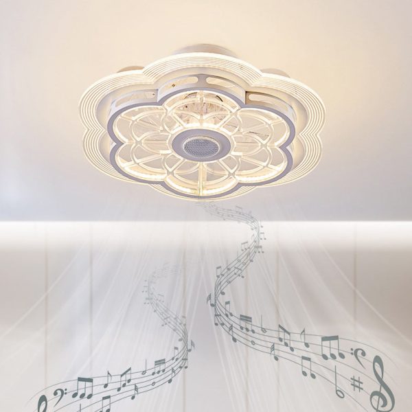 Contemporary Nordic Bluetooth Speaker Copper ABS Acrylic Round Flower Shape LED Semi-Flush Mount Ceiling Fan Light For Bedroom - Image 14