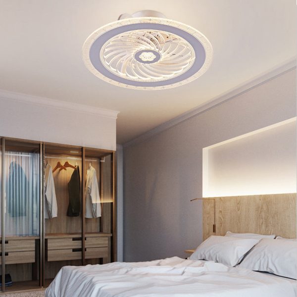 Contemporary Nordic Bluetooth Speaker Copper ABS Acrylic Round Flower Shape LED Semi-Flush Mount Ceiling Fan Light For Bedroom - Image 3