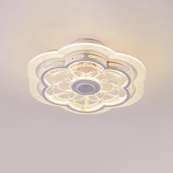 Contemporary Nordic Bluetooth Speaker Copper ABS Acrylic Round Flower Shape LED Semi-Flush Mount Ceiling Fan Light For Bedroom - Image 15