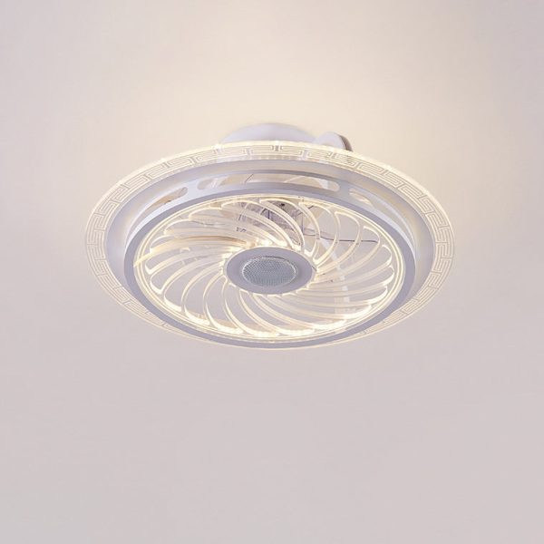 Contemporary Nordic Bluetooth Speaker Copper ABS Acrylic Round Flower Shape LED Semi-Flush Mount Ceiling Fan Light For Bedroom - Image 17