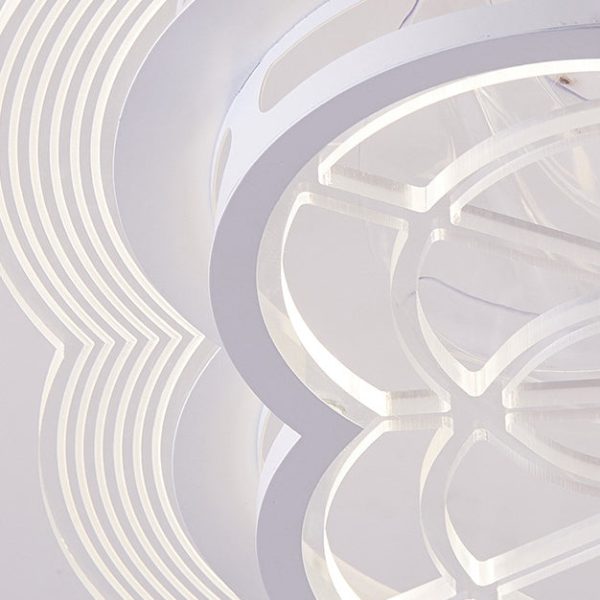 Contemporary Nordic Bluetooth Speaker Copper ABS Acrylic Round Flower Shape LED Semi-Flush Mount Ceiling Fan Light For Bedroom - Image 9