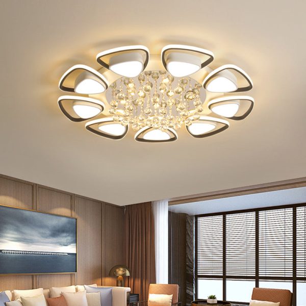 Modern Luxury Circular Triangle Round Crystal Shade Iron Acrylic LED Semi-Flush Mount Ceiling Light For Living Room - Image 17