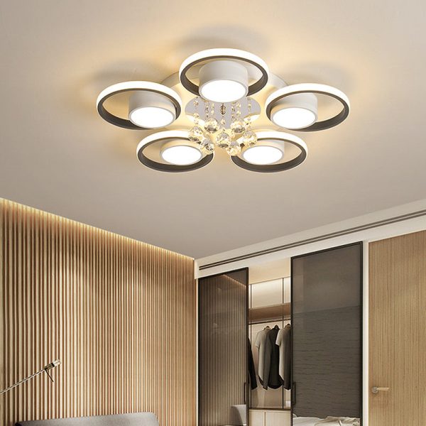 Modern Luxury Circular Triangle Round Crystal Shade Iron Acrylic LED Semi-Flush Mount Ceiling Light For Living Room - Image 20