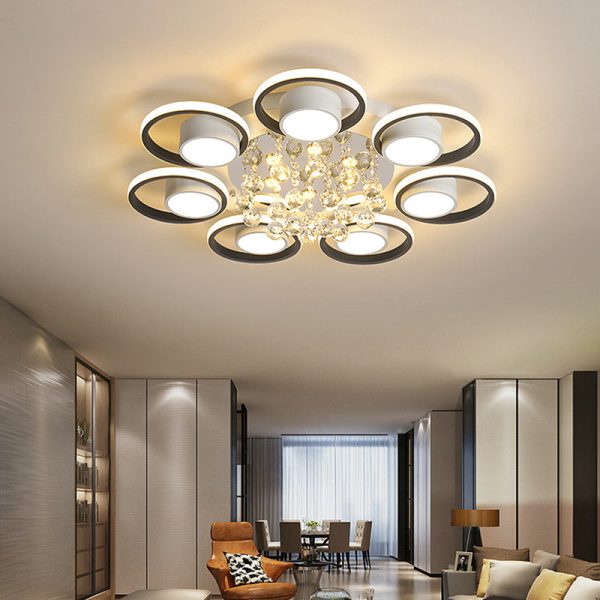 Modern Luxury Circular Triangle Round Crystal Shade Iron Acrylic LED Semi-Flush Mount Ceiling Light For Living Room - Image 3