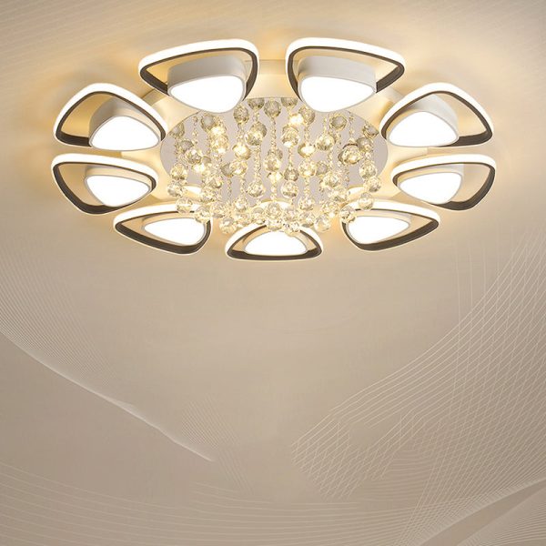 Modern Luxury Circular Triangle Round Crystal Shade Iron Acrylic LED Semi-Flush Mount Ceiling Light For Living Room - Image 27