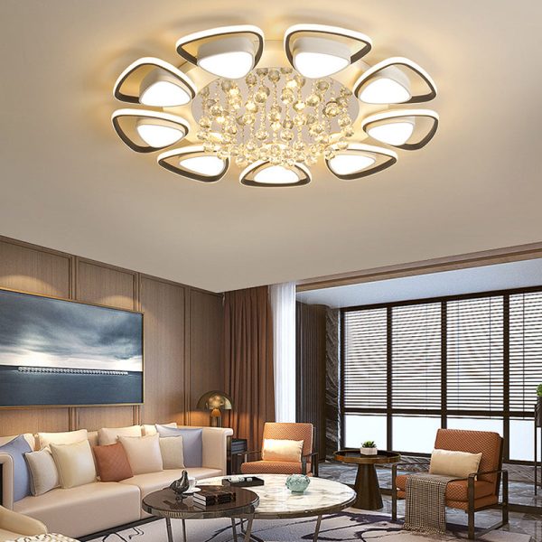 Modern Luxury Circular Triangle Round Crystal Shade Iron Acrylic LED Semi-Flush Mount Ceiling Light For Living Room - Image 16