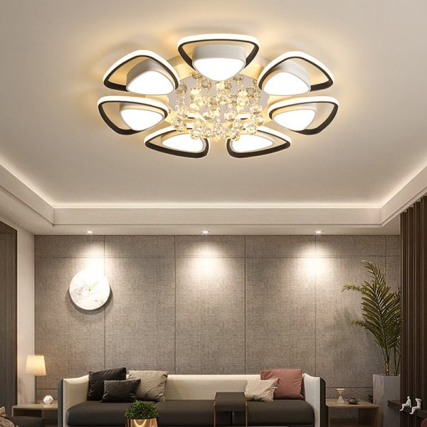 Modern Luxury Circular Triangle Round Crystal Shade Iron Acrylic LED Semi-Flush Mount Ceiling Light For Living Room - Image 15