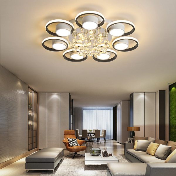 Modern Luxury Circular Triangle Round Crystal Shade Iron Acrylic LED Semi-Flush Mount Ceiling Light For Living Room - Image 22