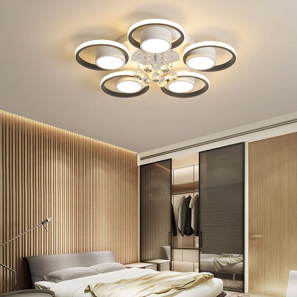 Modern Luxury Circular Triangle Round Crystal Shade Iron Acrylic LED Semi-Flush Mount Ceiling Light For Living Room - Image 21