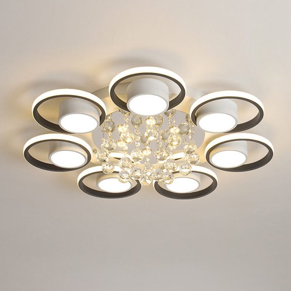 Modern Luxury Circular Triangle Round Crystal Shade Iron Acrylic LED Semi-Flush Mount Ceiling Light For Living Room - Image 32