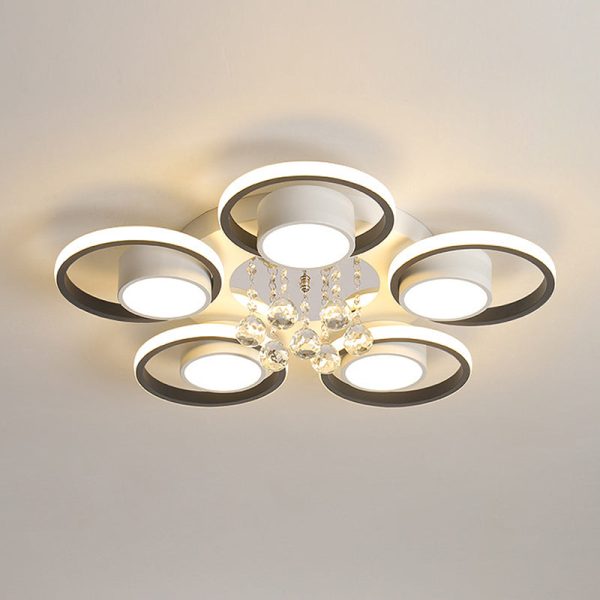 Modern Luxury Circular Triangle Round Crystal Shade Iron Acrylic LED Semi-Flush Mount Ceiling Light For Living Room - Image 29