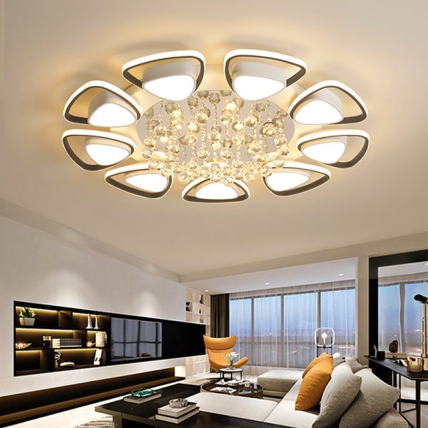 Modern Luxury Circular Triangle Round Crystal Shade Iron Acrylic LED Semi-Flush Mount Ceiling Light For Living Room - Image 18