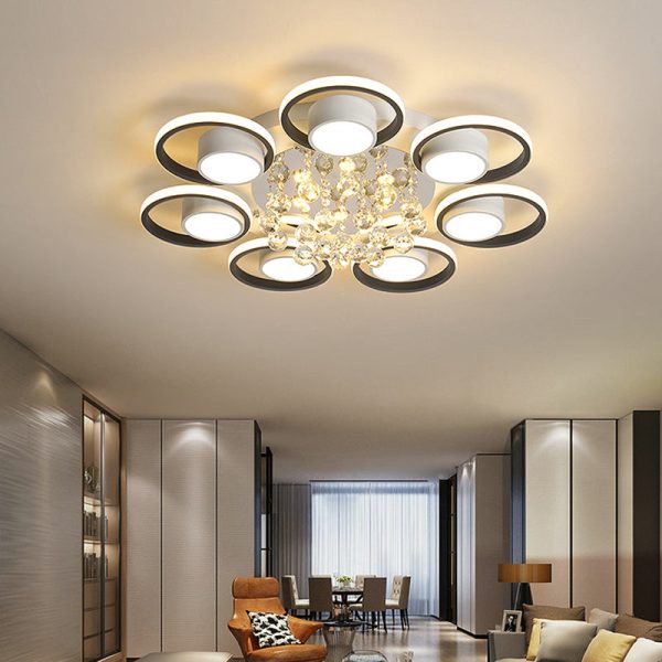 Modern Luxury Circular Triangle Round Crystal Shade Iron Acrylic LED Semi-Flush Mount Ceiling Light For Living Room - Image 23