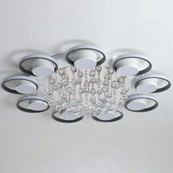 Modern Luxury Circular Triangle Round Crystal Shade Iron Acrylic LED Semi-Flush Mount Ceiling Light For Living Room - Image 36