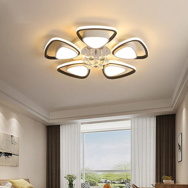Modern Luxury Circular Triangle Round Crystal Shade Iron Acrylic LED Semi-Flush Mount Ceiling Light For Living Room - Image 2