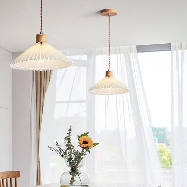 Contemporary Nordic Round Pleated Skirt Shape Fabric Iron 1-Light Pendant Light For Living Room - Image 12