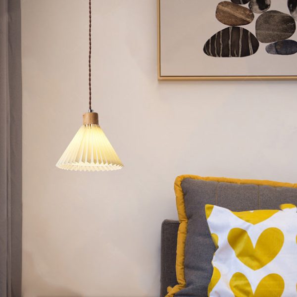 Contemporary Nordic Round Pleated Skirt Shape Fabric Iron 1-Light Pendant Light For Living Room - Image 9