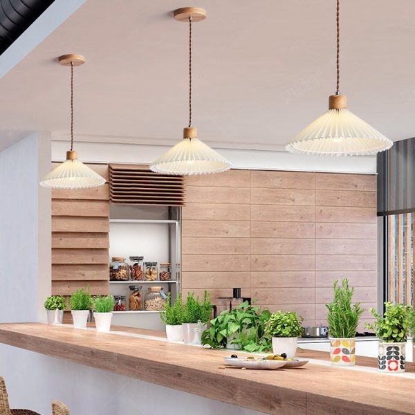 Contemporary Nordic Round Pleated Skirt Shape Fabric Iron 1-Light Pendant Light For Living Room - Image 3