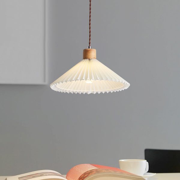 Contemporary Nordic Round Pleated Skirt Shape Fabric Iron 1-Light Pendant Light For Living Room - Image 11