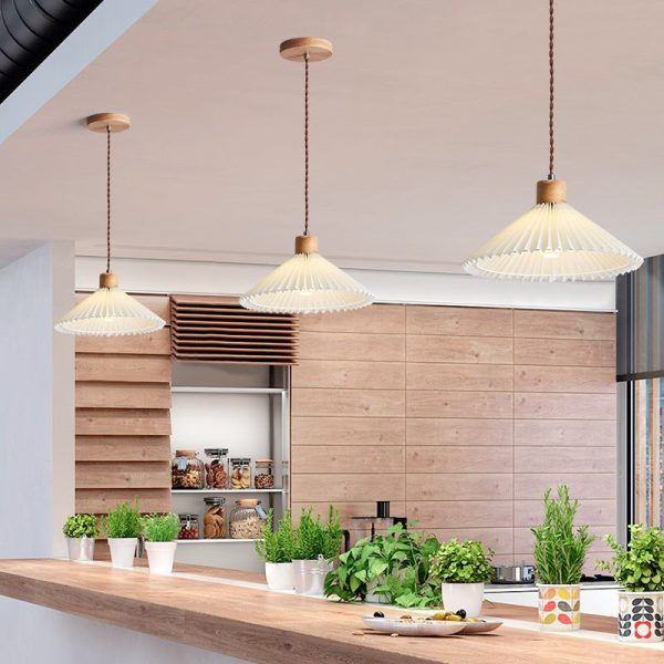 Contemporary Nordic Round Pleated Skirt Shape Fabric Iron 1-Light Pendant Light For Living Room - Image 13