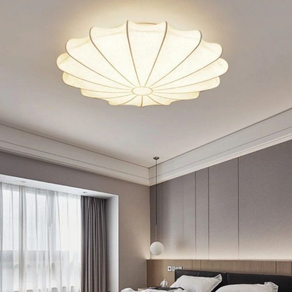 Traditional Japanese Bell Shape Metal Silk 1/3-Light Semi-Flush Mount Ceiling Light For Living Room - Image 2