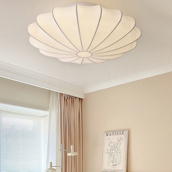 Traditional Japanese Bell Shape Metal Silk 1/3-Light Semi-Flush Mount Ceiling Light For Living Room - Image 9