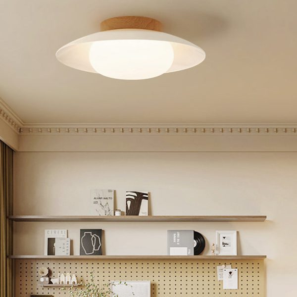 Traditional Japanese Round Iron Acrylic LED Semi-Flush Mount Ceiling Light For Living Room - Image 3