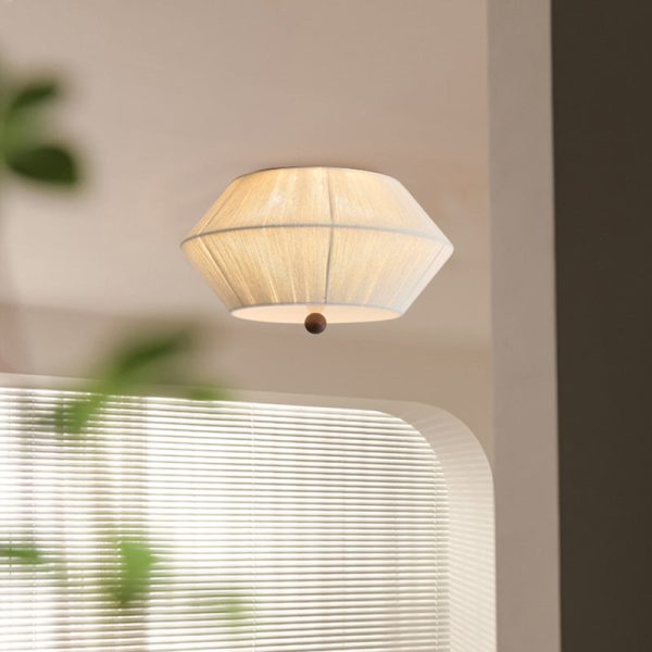 Traditional French Flying Saucer Shape Hemp Rope Wood 3-Light Flush Mount Ceiling Light For Living Room - Image 3