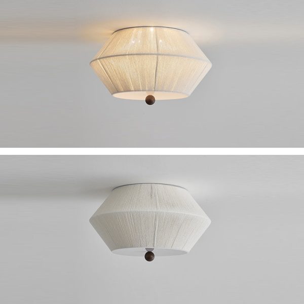 Traditional French Flying Saucer Shape Hemp Rope Wood 3-Light Flush Mount Ceiling Light For Living Room - Image 7
