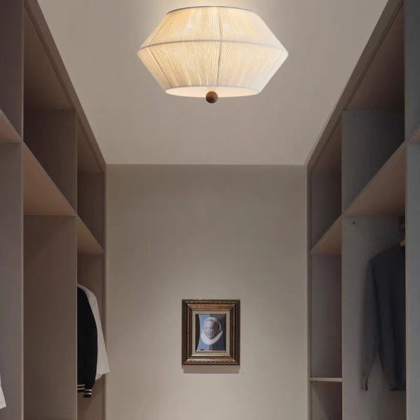 Traditional French Flying Saucer Shape Hemp Rope Wood 3-Light Flush Mount Ceiling Light For Living Room - Image 2