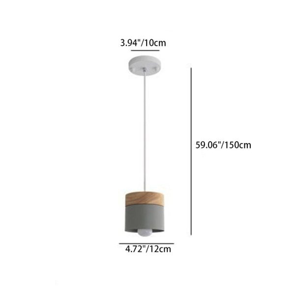Modern Minimalist Wood Iron Round Cylinder 1-Light Pendant Light For Living Room - Image 4