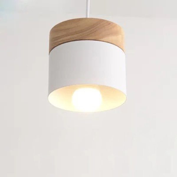 Modern Minimalist Wood Iron Round Cylinder 1-Light Pendant Light For Living Room - Image 11