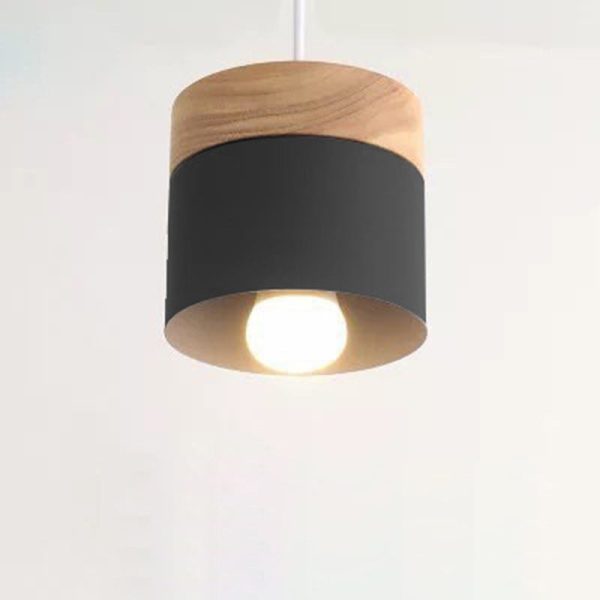 Modern Minimalist Wood Iron Round Cylinder 1-Light Pendant Light For Living Room - Image 12