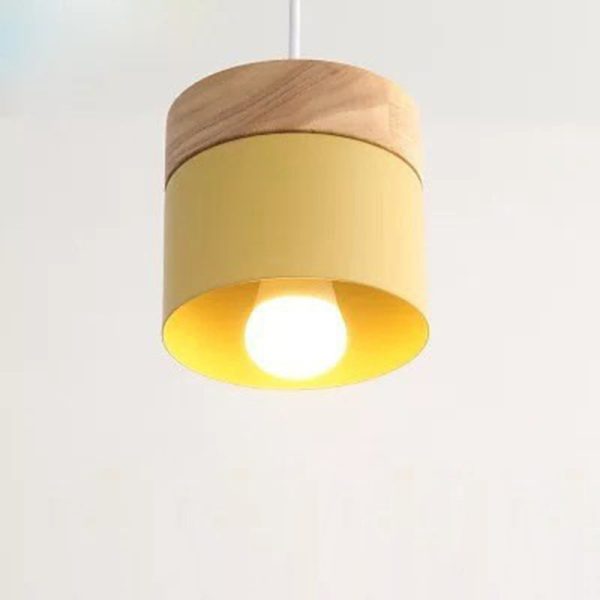Modern Minimalist Wood Iron Round Cylinder 1-Light Pendant Light For Living Room - Image 13