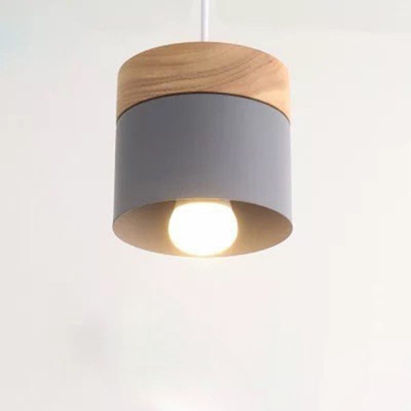 Modern Minimalist Wood Iron Round Cylinder 1-Light Pendant Light For Living Room - Image 14