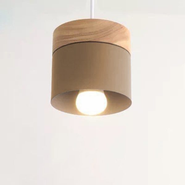 Modern Minimalist Wood Iron Round Cylinder 1-Light Pendant Light For Living Room - Image 15