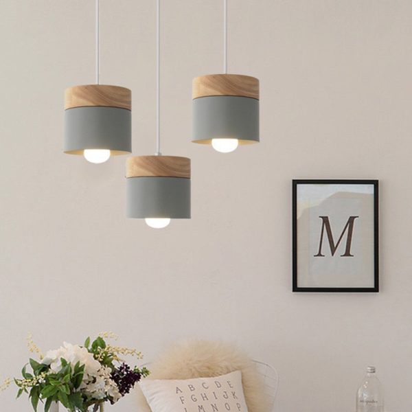 Modern Minimalist Wood Iron Round Cylinder 1-Light Pendant Light For Living Room - Image 8