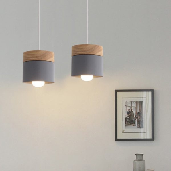 Modern Minimalist Wood Iron Round Cylinder 1-Light Pendant Light For Living Room - Image 7