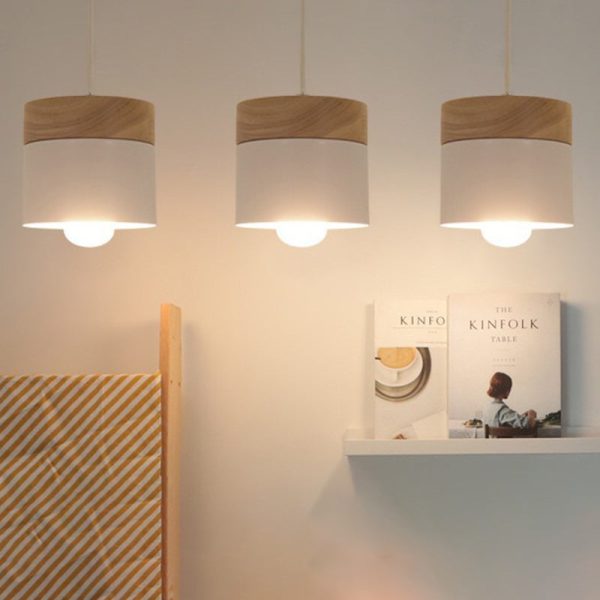 Modern Minimalist Wood Iron Round Cylinder 1-Light Pendant Light For Living Room - Image 9
