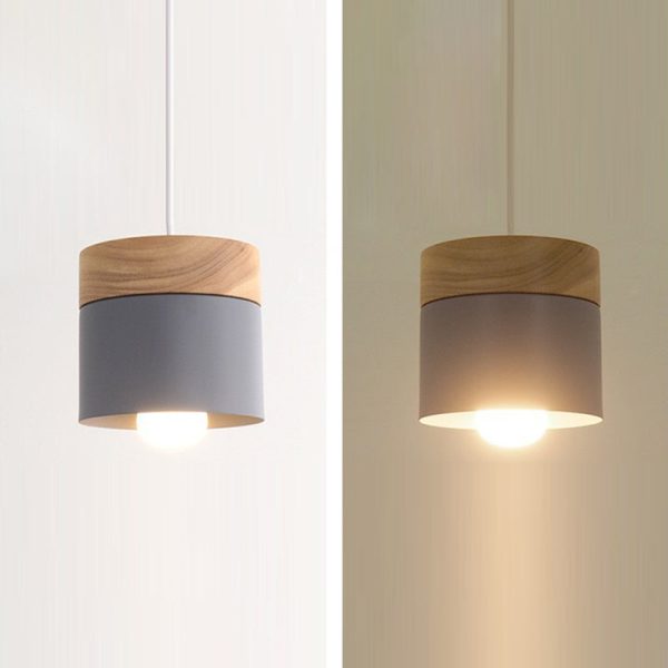 Modern Minimalist Wood Iron Round Cylinder 1-Light Pendant Light For Living Room - Image 19