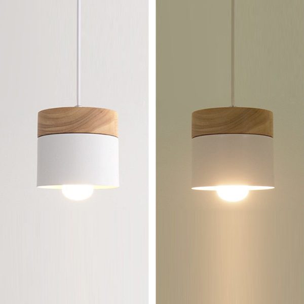 Modern Minimalist Wood Iron Round Cylinder 1-Light Pendant Light For Living Room - Image 20