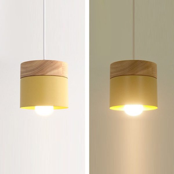 Modern Minimalist Wood Iron Round Cylinder 1-Light Pendant Light For Living Room - Image 21
