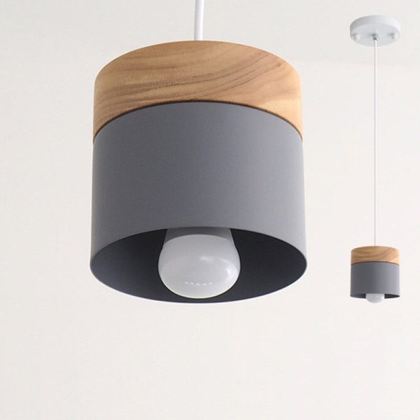 Modern Minimalist Wood Iron Round Cylinder 1-Light Pendant Light For Living Room - Image 16
