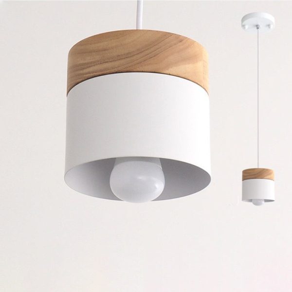 Modern Minimalist Wood Iron Round Cylinder 1-Light Pendant Light For Living Room - Image 17