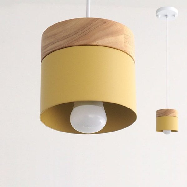 Modern Minimalist Wood Iron Round Cylinder 1-Light Pendant Light For Living Room - Image 18
