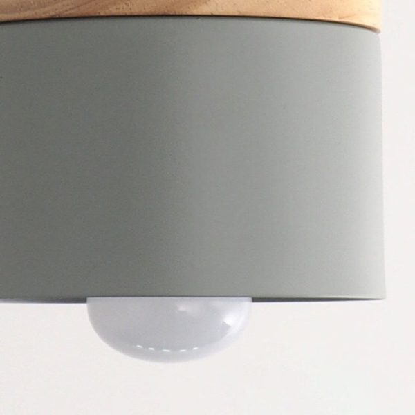 Modern Minimalist Wood Iron Round Cylinder 1-Light Pendant Light For Living Room - Image 5